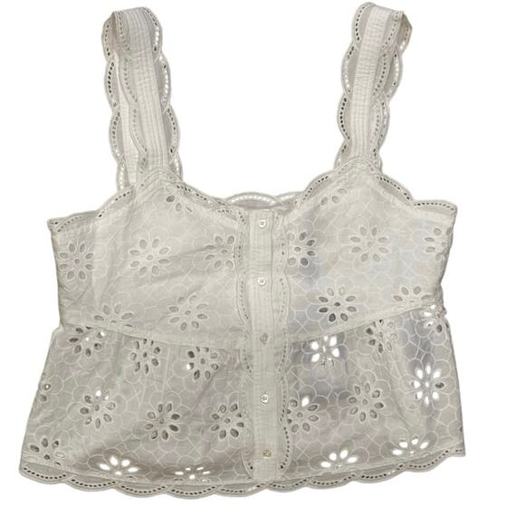 The‎ Kooples Eyelet Cropped Blouse White FR 2 / US M NWT - Picture 1 of 6